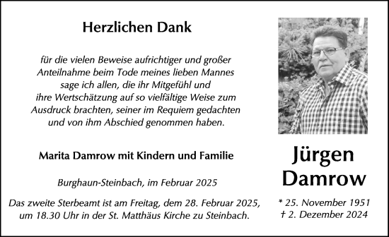Traueranzeige von Jürgen Damrow von FZ