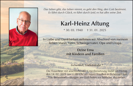 Traueranzeige von Karl-Heinz Aftung von FZ