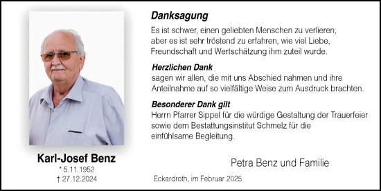 Traueranzeige von Karl-Josef Benz von FZ