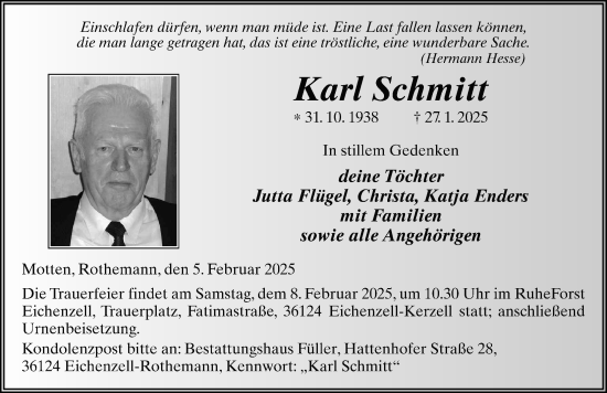 Traueranzeige von Karl Schmitt von FZ