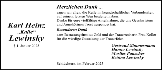 Traueranzeige von Karl Heinz Lewinsky von FZ
