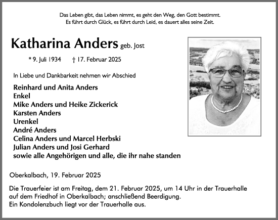 Traueranzeige von Katharina Anders von FZ