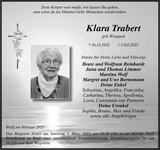 Traueranzeige von Klara Trabert von FZ