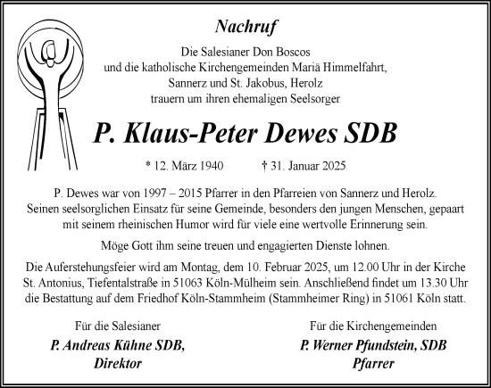 Traueranzeige von Klaus-Peter Dewes von FZ