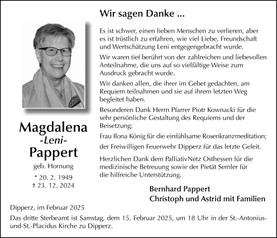 Traueranzeige von Magdalena Pappert von FZ