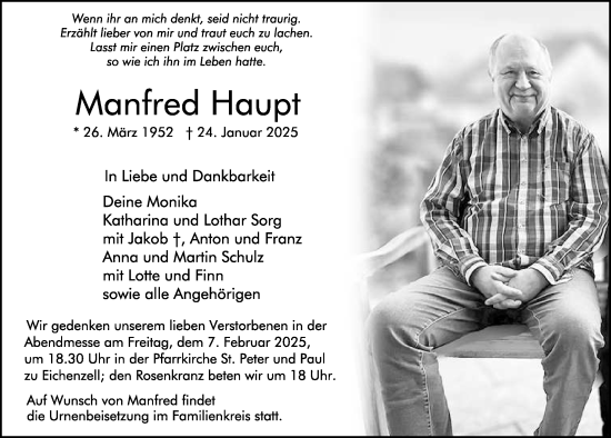 Traueranzeige von Manfred Haupt von FZ