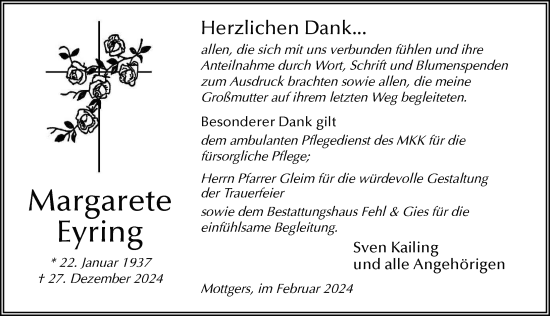 Traueranzeige von Margarete Eyring von FZ