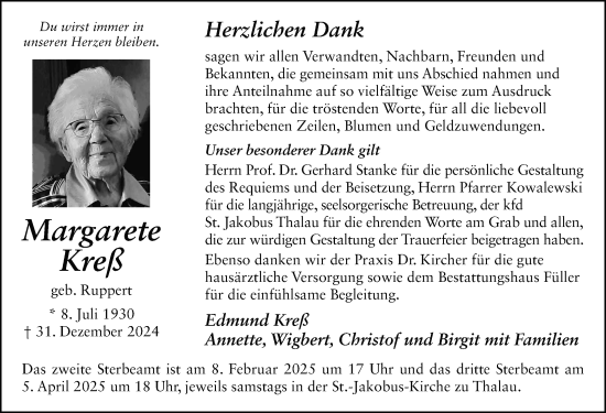 Traueranzeige von Margarete Kreß von FZ