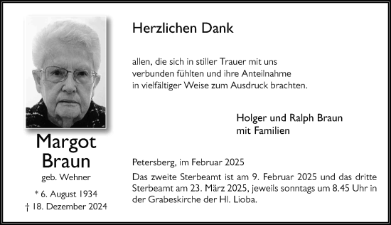 Traueranzeige von Margot Braun von FZ