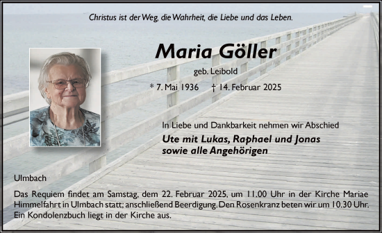 Traueranzeige von Maria Göller von FZ