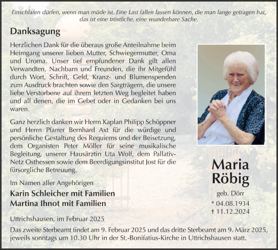 Traueranzeige von Maria Röbig von FZ