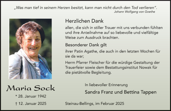 Traueranzeige von Maria Sock von FZ