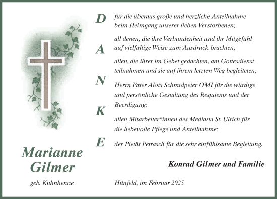 Traueranzeige von Marianne Gilmer von FZ