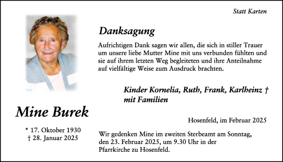 Traueranzeige von Mine Burek von FZ