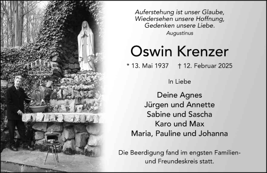 Traueranzeige von Oswin Krenzer von FZ