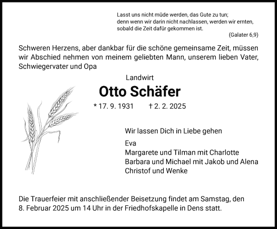 Traueranzeige von Otto Schäfer von FZ