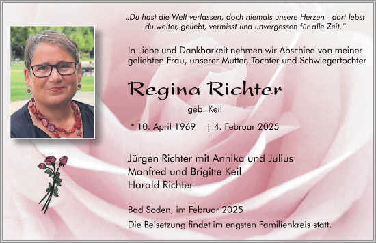 Traueranzeige von Regina Richter von FZ