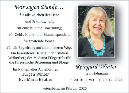 Traueranzeige von Reingard Winter von FZ