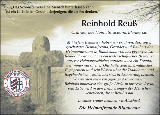 Traueranzeige von Reinhold Reuß von FZ