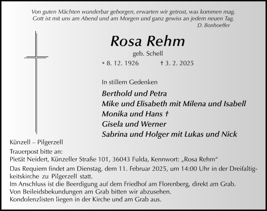 Traueranzeige von Rosa Rehm von FZ