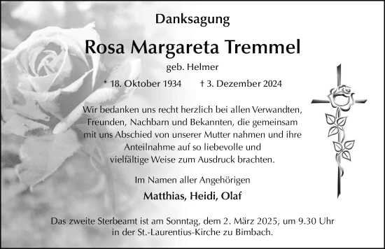 Traueranzeige von Rosa Margareta Tremmel von FZ