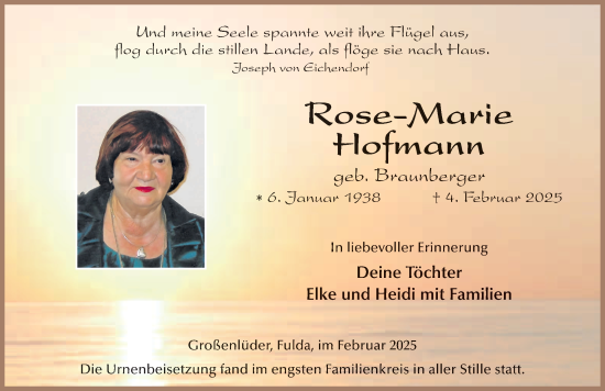 Traueranzeige von Rose-Marie Hofmann von FZ
