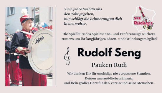 Traueranzeige von Rudolf Seng von FZ