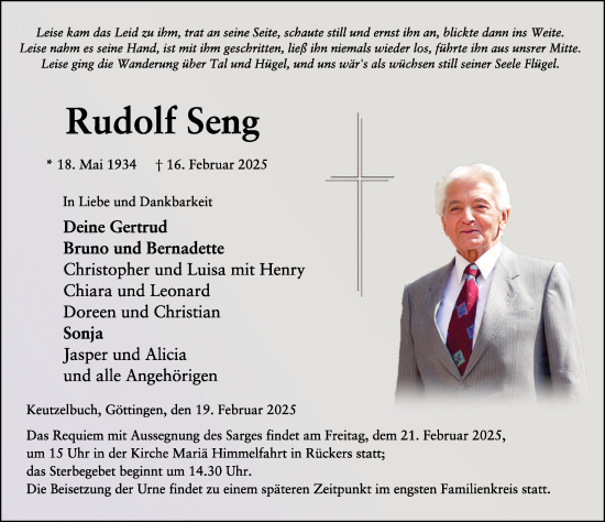 Traueranzeige von Rudolf Seng von FZ