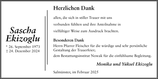 Traueranzeige von Sascha Ekizoglu von FZ