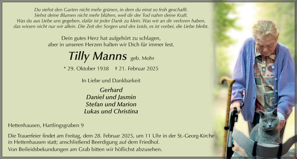  Traueranzeige für Tilly Manns vom 26.02.2025 aus FZ