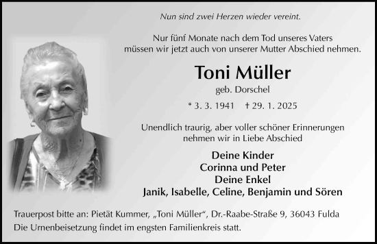 Traueranzeige von Toni Müller von FZ