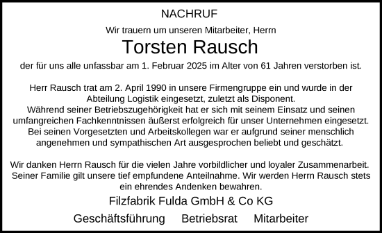 Traueranzeige von Torsten Rausch von FZ