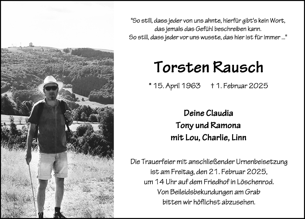  Traueranzeige für Torsten Rausch vom 15.02.2025 aus FZ