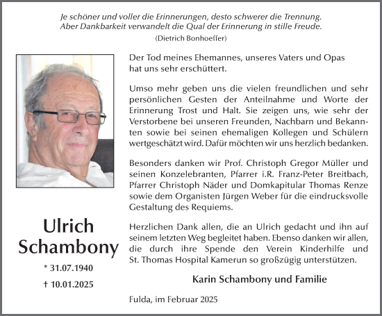 Traueranzeige von Ulrich Schambony von FZ