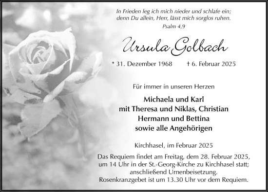 Traueranzeige von Ursula Golbach von FZ