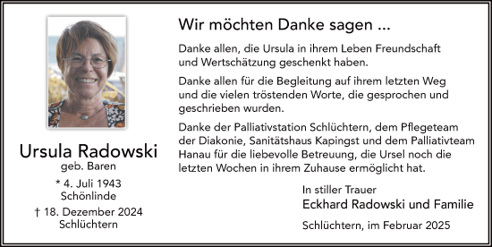 Traueranzeige von Ursula Radowski von FZ