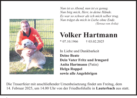 Traueranzeige von Volker Hartmann von FZ