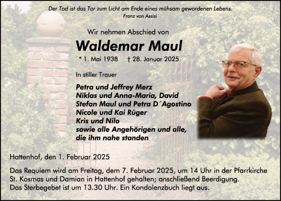 Traueranzeige von Waldemar Maul von FZ