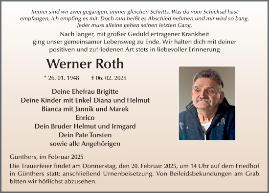 Traueranzeige von Werner Roth von FZ