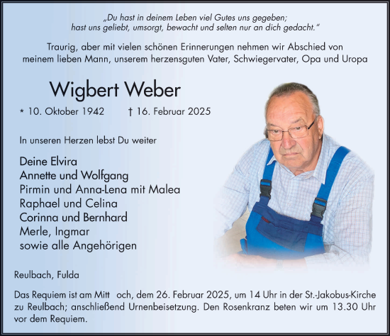 Traueranzeige von Wigbert Weber von FZ
