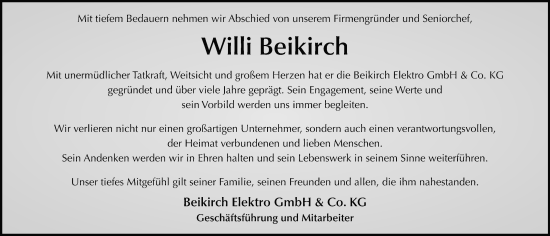 Traueranzeige von Willi Beikirch von FZ