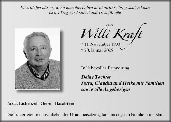 Traueranzeige von Willi Krafft von FZ