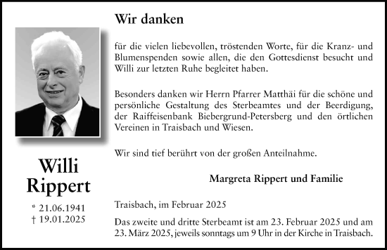 Traueranzeige von Willi Rippert von FZ