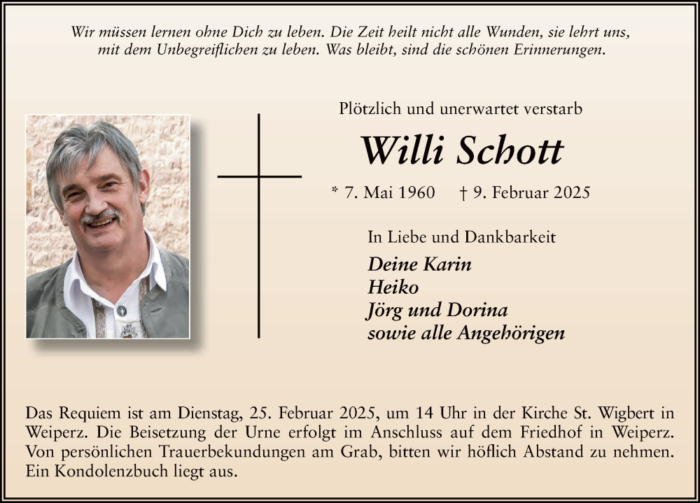  Traueranzeige für Willi Schott vom 22.02.2025 aus FZ