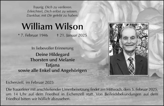 Traueranzeige von William Wilson von FZ