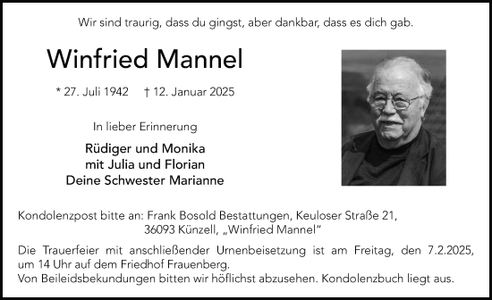 Traueranzeige von Winfried Mannel von FZ