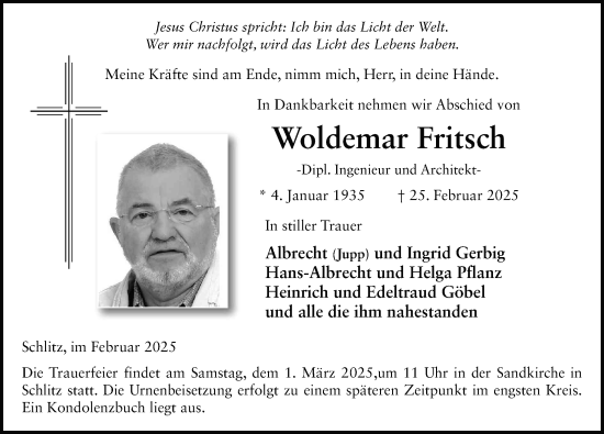 Traueranzeige von Woldemar Fritsch von FZ