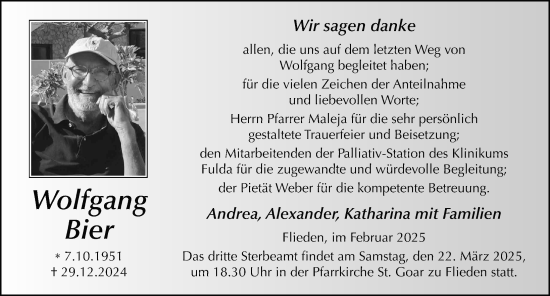 Traueranzeige von Wolfgang Bier von FZ