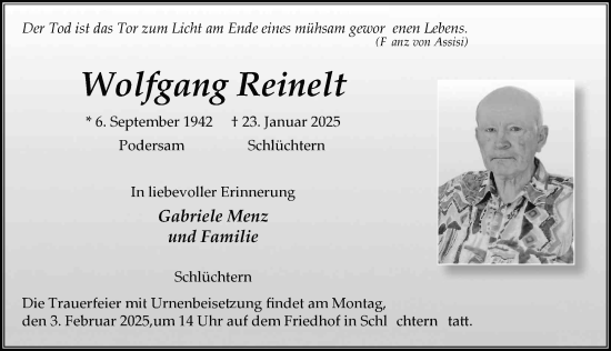Traueranzeige von Wolfgang Reinelt von FZ