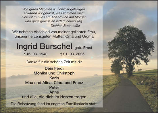 Traueranzeige von Ingrid Burschel von FZ